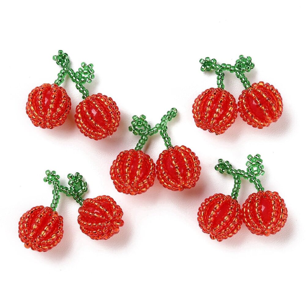 4978 10 pcs Red Cherry Handmade Glass Seed Bead Charms Imitation Fruit